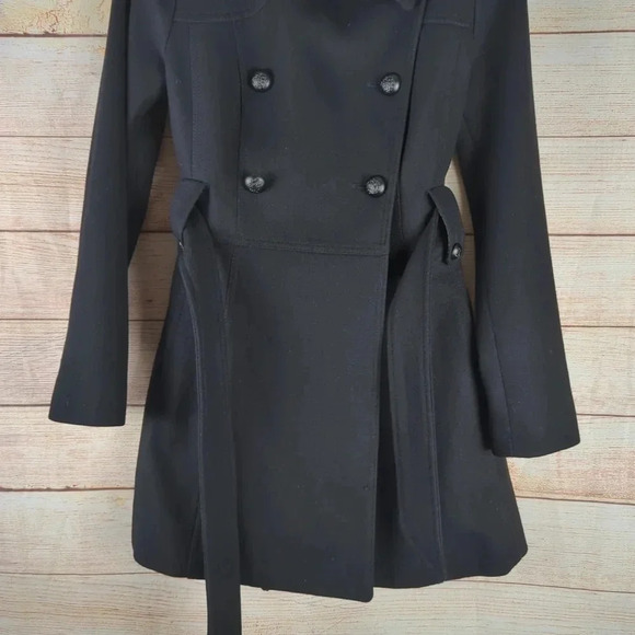 Laundry By Sheli Segal Size 2 Woolen Blend Jacket Black Double Breasted Belted - Picture 5 of 14